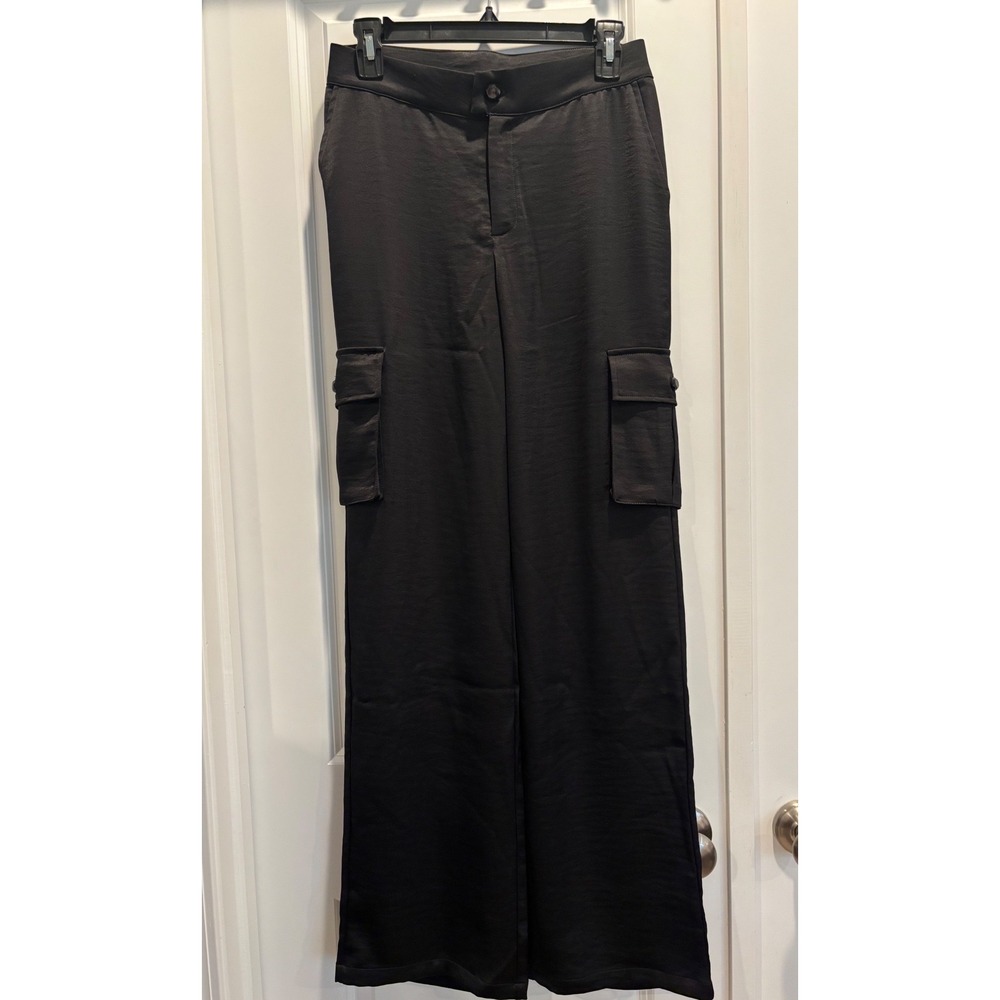 G by Giuliana Black Label Satin Wide Leg Cargo Pants Black Size‎ 2